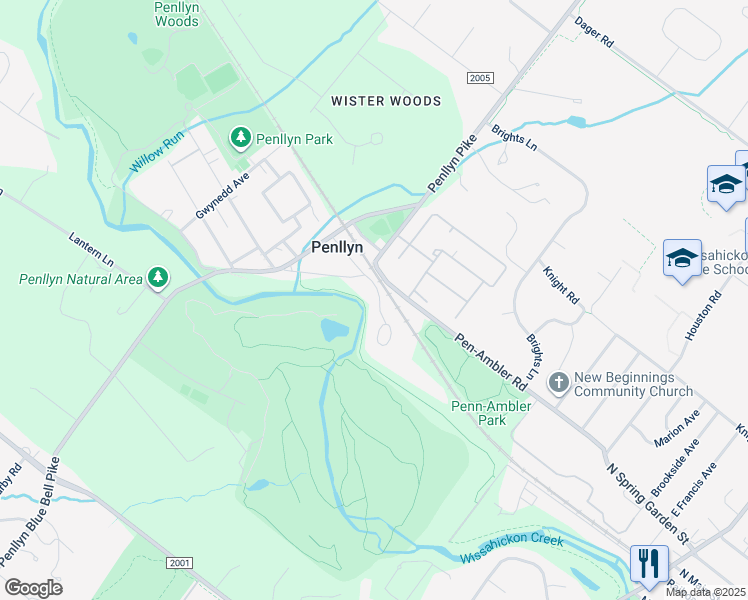 map of restaurants, bars, coffee shops, grocery stores, and more near 806 Creekview Drive in Penllyn
