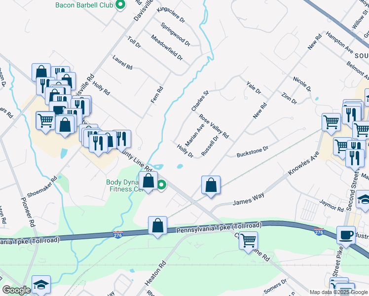 map of restaurants, bars, coffee shops, grocery stores, and more near 186 Marian Avenue in Southampton