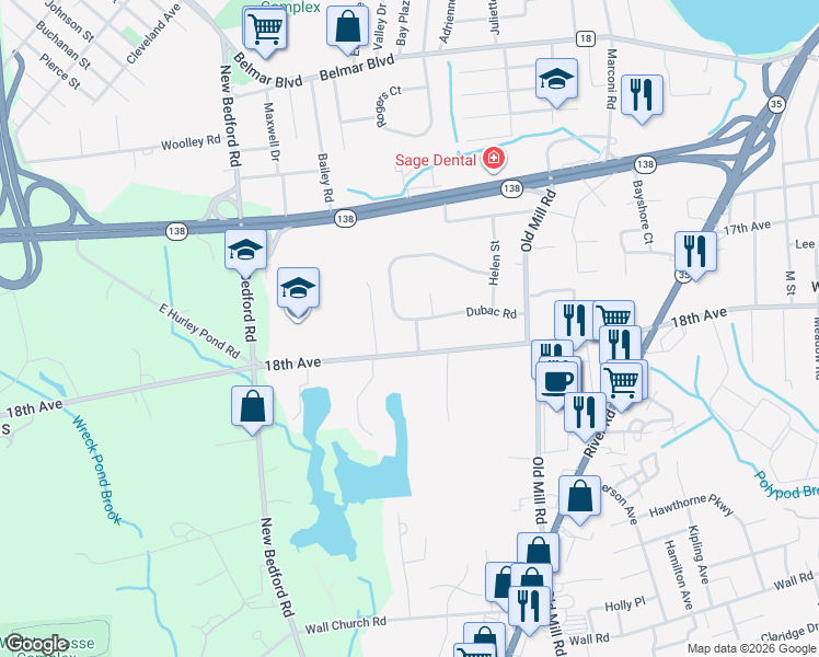map of restaurants, bars, coffee shops, grocery stores, and more near 1751 Kimberly Drive in Wall Township