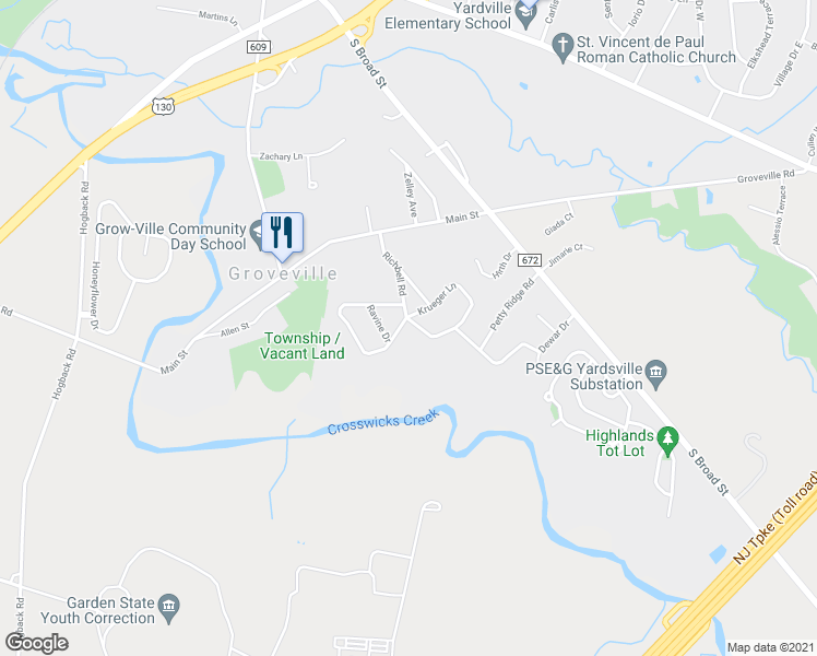 map of restaurants, bars, coffee shops, grocery stores, and more near 74 Longwood Drive in Hamilton Township