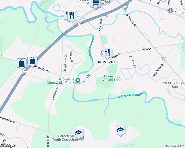 map of restaurants, bars, coffee shops, grocery stores, and more near 113 Main Street in Hamilton Township