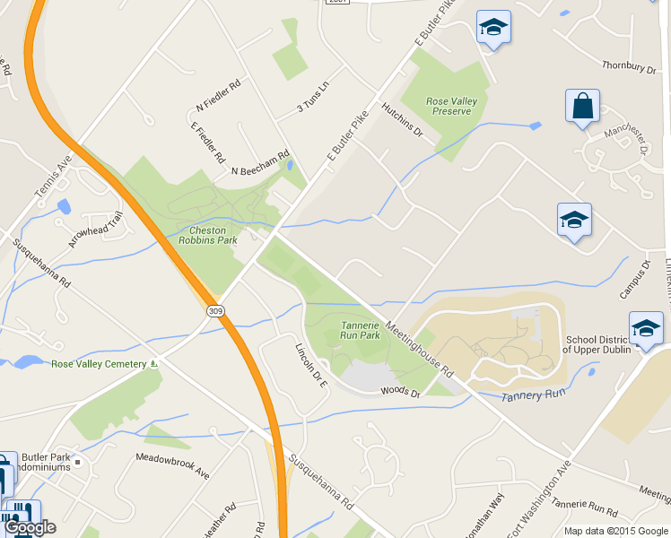 map of restaurants, bars, coffee shops, grocery stores, and more near 1500 Friends Lane in Maple Glen