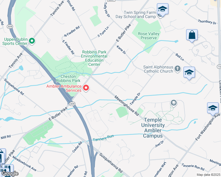 map of restaurants, bars, coffee shops, grocery stores, and more near 1500 Friends Lane in Maple Glen