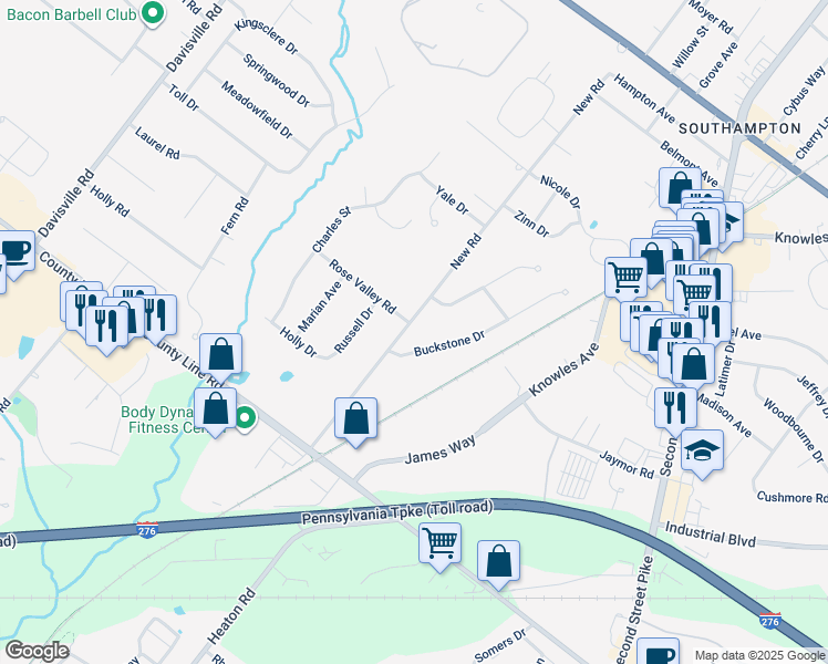 map of restaurants, bars, coffee shops, grocery stores, and more near 190 New Road in Southampton