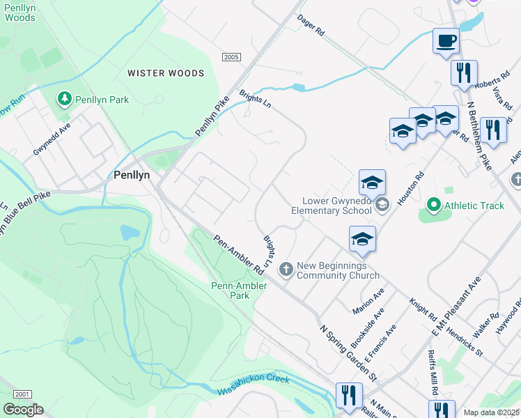 map of restaurants, bars, coffee shops, grocery stores, and more near 488 Brights Lane in Blue Bell