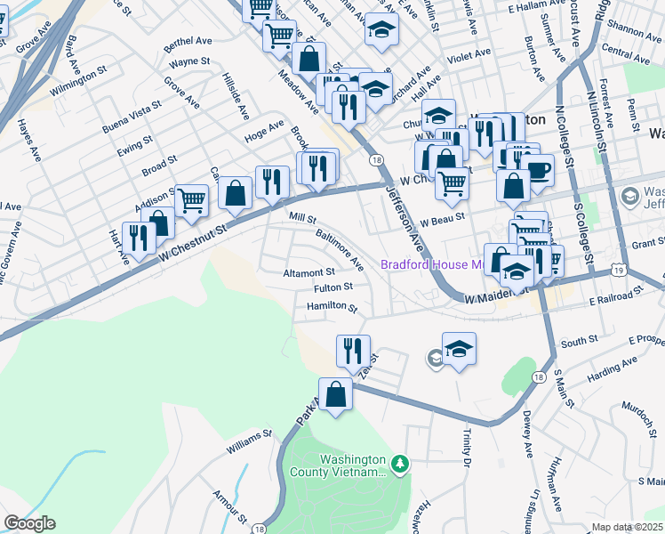 map of restaurants, bars, coffee shops, grocery stores, and more near 37 Altamont Street in Washington