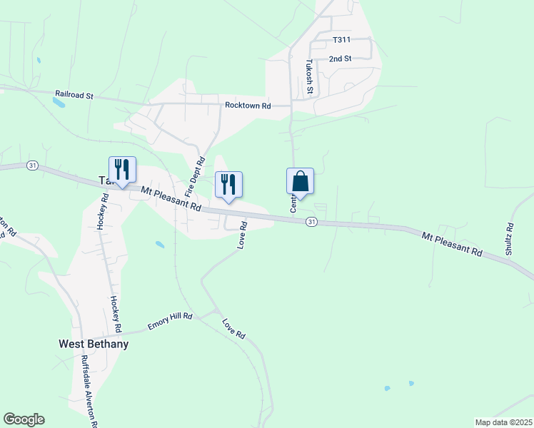 map of restaurants, bars, coffee shops, grocery stores, and more near 1081 Pennsylvania 31 in Tarrs