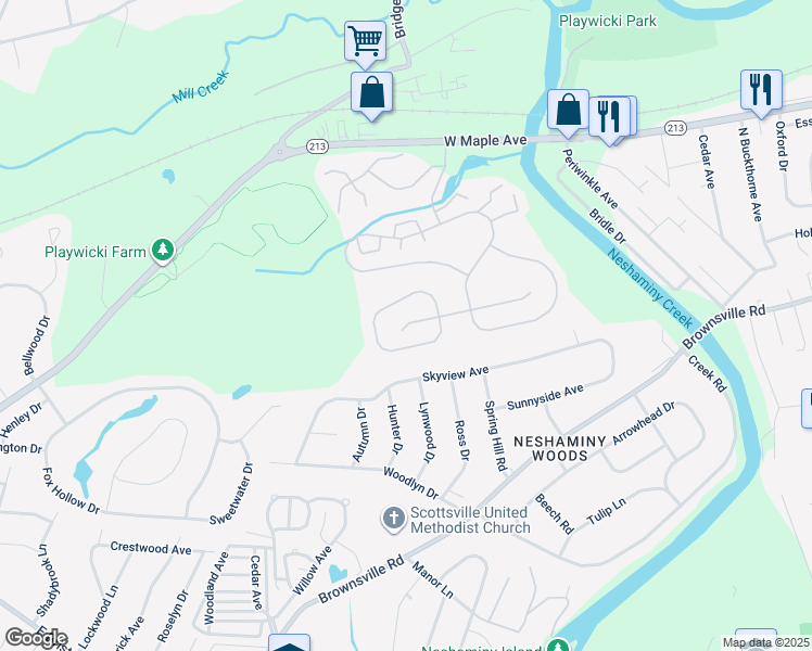 map of restaurants, bars, coffee shops, grocery stores, and more near 903 Edgewood Lane in Feasterville-Trevose