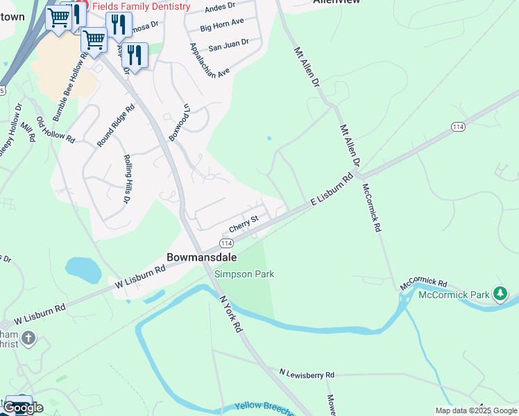 map of restaurants, bars, coffee shops, grocery stores, and more near 118 North 2nd Street in Wormleysburg