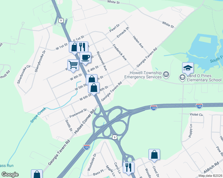 map of restaurants, bars, coffee shops, grocery stores, and more near 540 Georgia Tavern Road in Howell Township