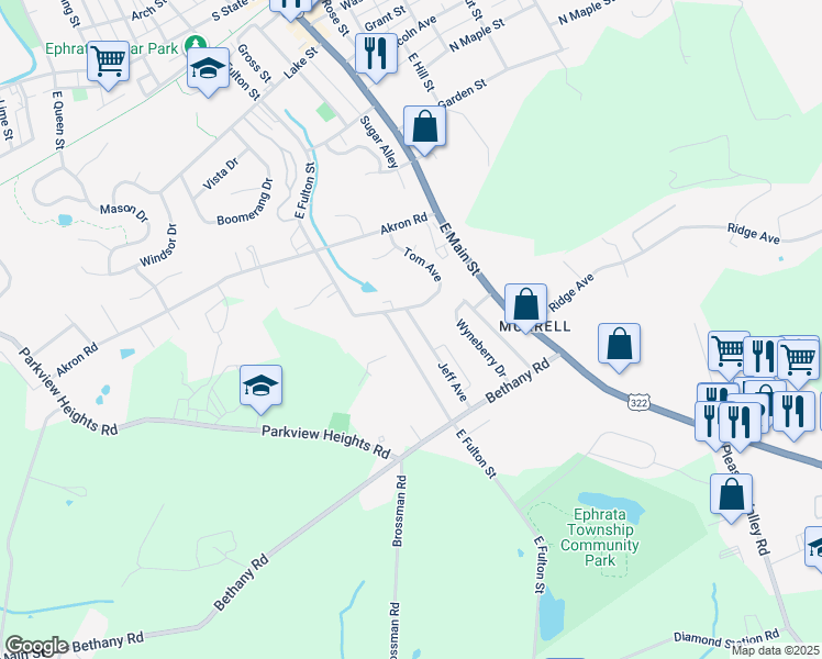 map of restaurants, bars, coffee shops, grocery stores, and more near 311 Jeff Avenue in Ephrata