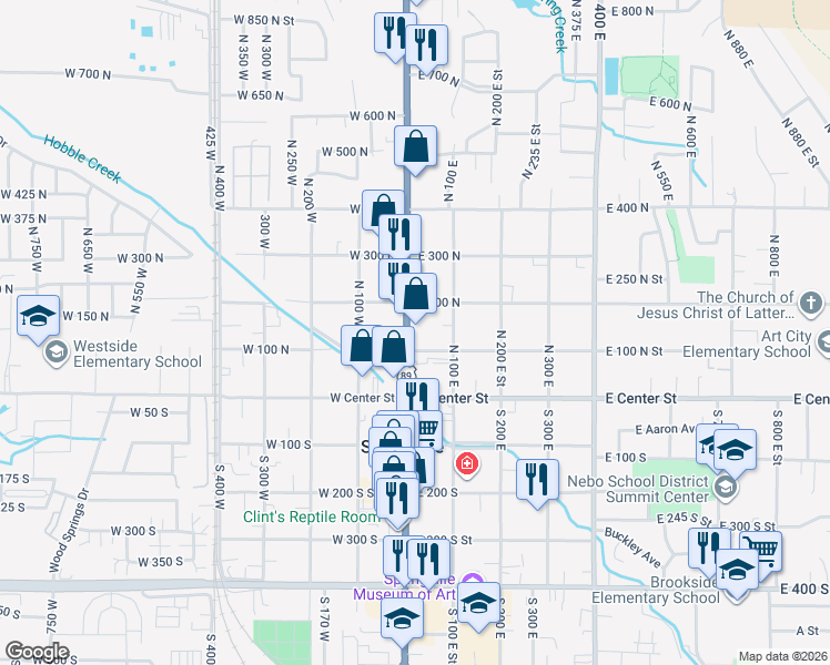 map of restaurants, bars, coffee shops, grocery stores, and more near 138 U.S. 89 in Springville