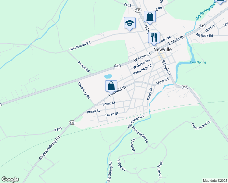 map of restaurants, bars, coffee shops, grocery stores, and more near 108 Fairfield Street in Newville