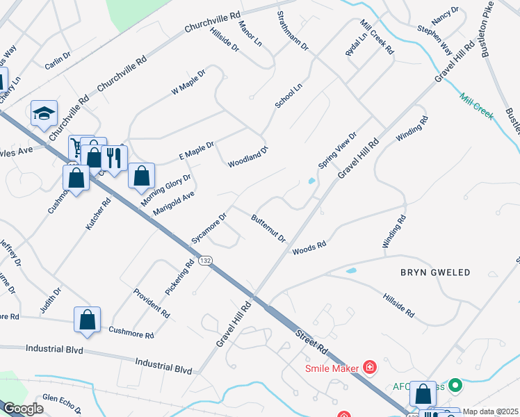 map of restaurants, bars, coffee shops, grocery stores, and more near 835 Spring View Drive in Southampton