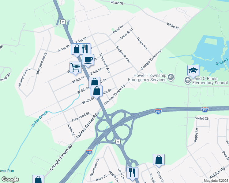 map of restaurants, bars, coffee shops, grocery stores, and more near 540 Georgia Tavern Road in Howell Township
