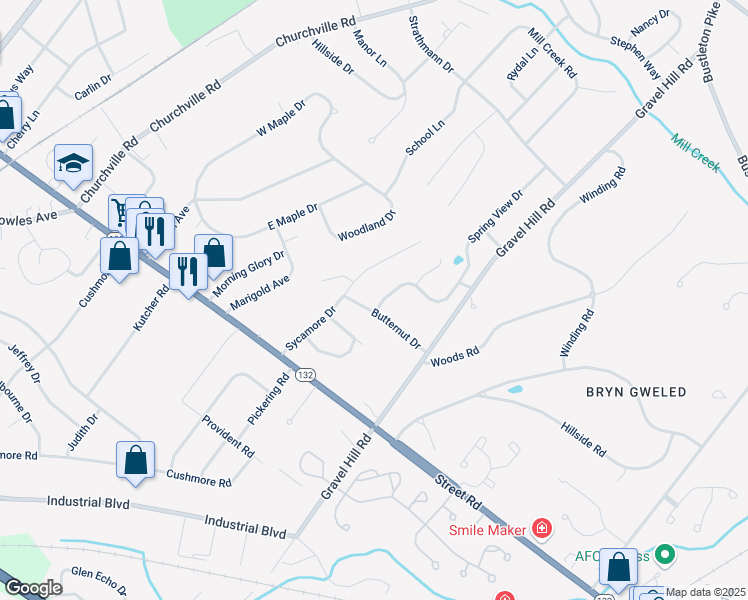 map of restaurants, bars, coffee shops, grocery stores, and more near 835 Spring View Drive in Southampton