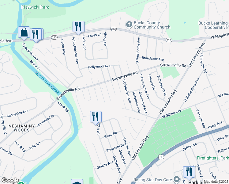 map of restaurants, bars, coffee shops, grocery stores, and more near 119 South Myrtlewood Avenue in Langhorne