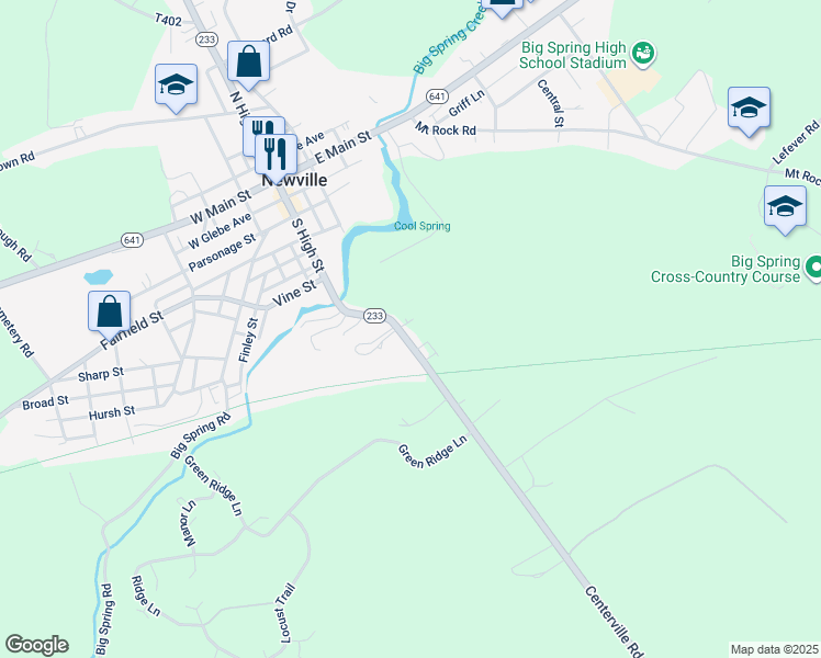 map of restaurants, bars, coffee shops, grocery stores, and more near 125 Centerville Road in Newville