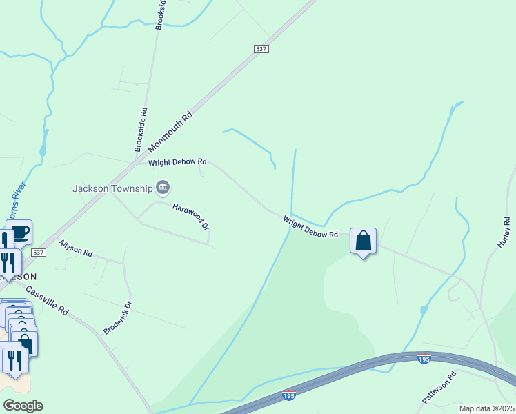 map of restaurants, bars, coffee shops, grocery stores, and more near 795 Wright Debow Road in Jackson Township