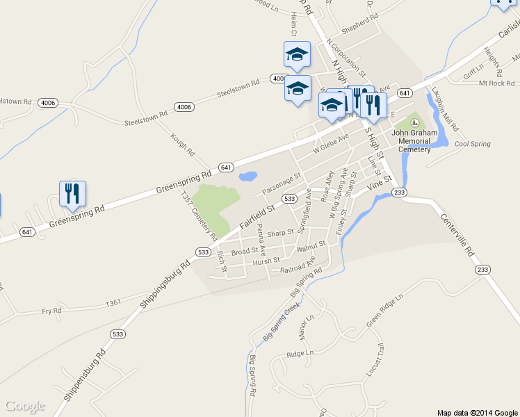 map of restaurants, bars, coffee shops, grocery stores, and more near 108 Fairfield Street in Newville