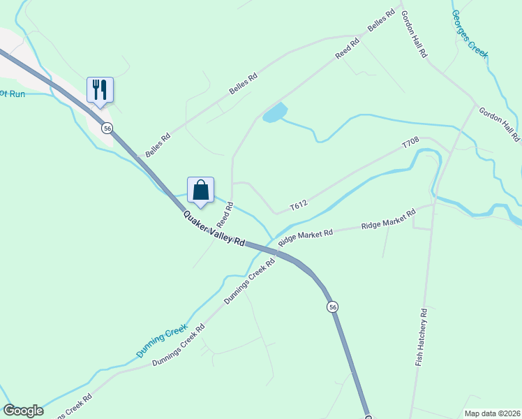map of restaurants, bars, coffee shops, grocery stores, and more near 170 Wayne Boulevard in Bedford County