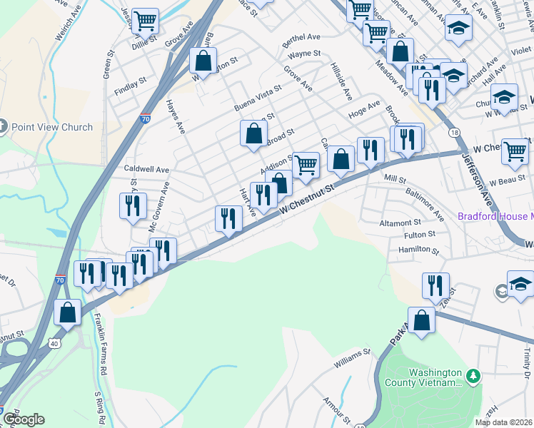 map of restaurants, bars, coffee shops, grocery stores, and more near 875 West Chestnut Street in Washington