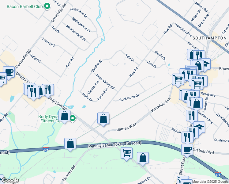 map of restaurants, bars, coffee shops, grocery stores, and more near 190 New Road in Southampton