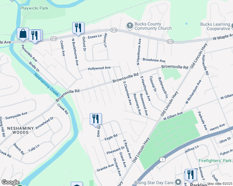 map of restaurants, bars, coffee shops, grocery stores, and more near 171 South Myrtlewood Avenue in Langhorne