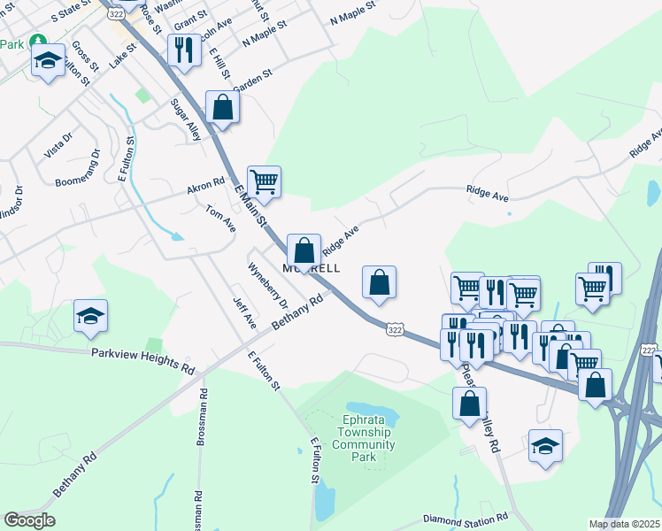 map of restaurants, bars, coffee shops, grocery stores, and more near 710 East Main Street in Ephrata