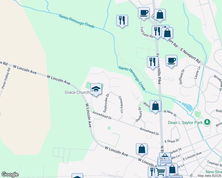 map of restaurants, bars, coffee shops, grocery stores, and more near 331 Coventry Lane in Lititz