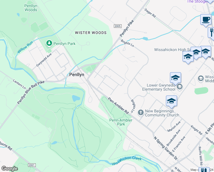map of restaurants, bars, coffee shops, grocery stores, and more near 146 Cheshire Drive in Blue Bell