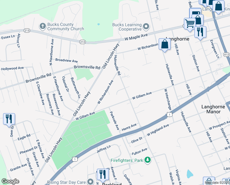map of restaurants, bars, coffee shops, grocery stores, and more near 7 Monach Court in Langhorne