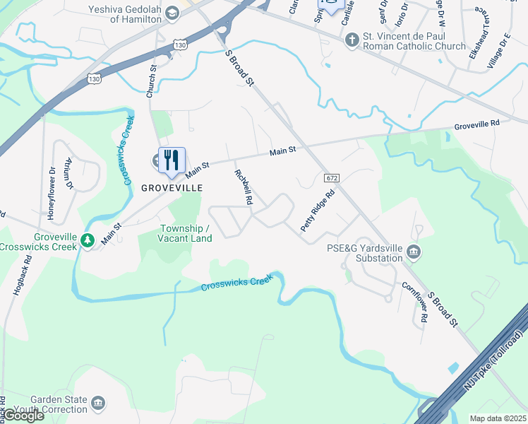 map of restaurants, bars, coffee shops, grocery stores, and more near 74 Longwood Drive in Hamilton Township
