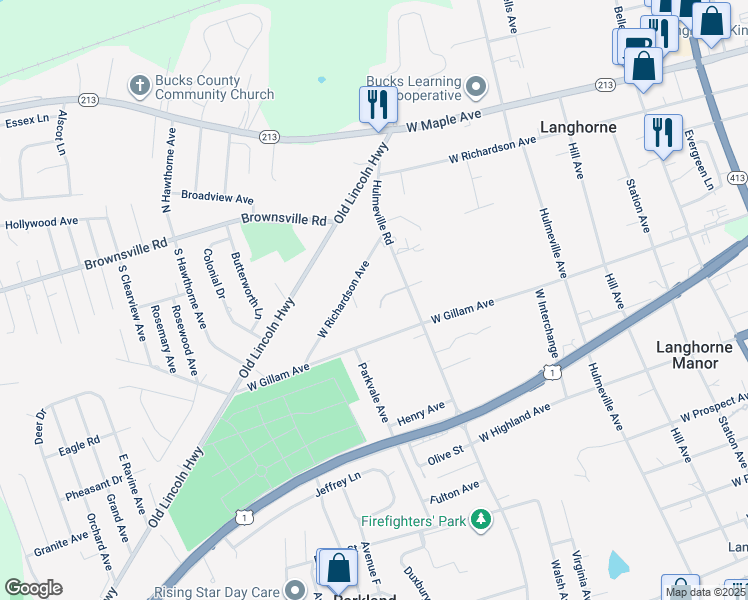 map of restaurants, bars, coffee shops, grocery stores, and more near 7 Monach Court in Langhorne