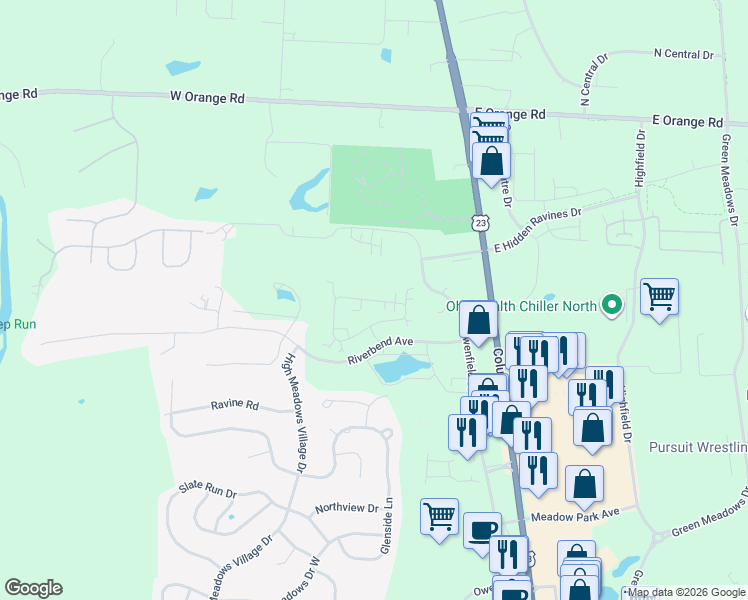 map of restaurants, bars, coffee shops, grocery stores, and more near 220 Stonebend Drive in Powell