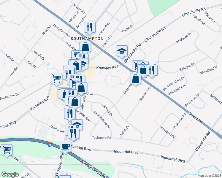 map of restaurants, bars, coffee shops, grocery stores, and more near 902 Steamboat Station in Southampton