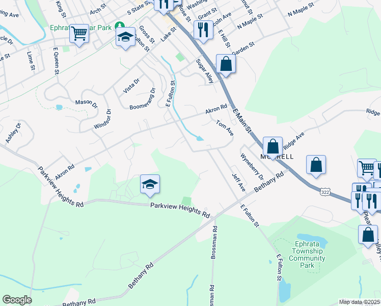 map of restaurants, bars, coffee shops, grocery stores, and more near 237 East Fulton Street in Ephrata