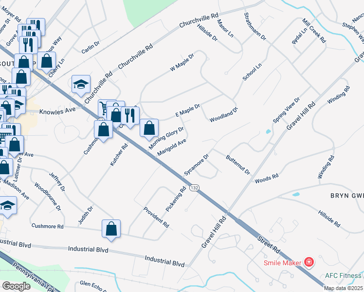 map of restaurants, bars, coffee shops, grocery stores, and more near 781 Marigold Avenue in Southampton