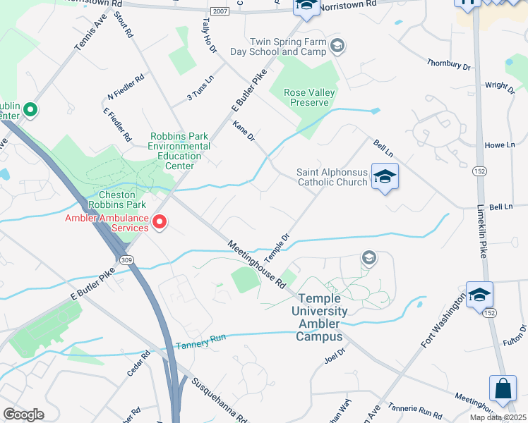 map of restaurants, bars, coffee shops, grocery stores, and more near 5 Lee Drive in Ambler