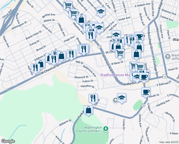map of restaurants, bars, coffee shops, grocery stores, and more near 37 Altamont Street in Washington