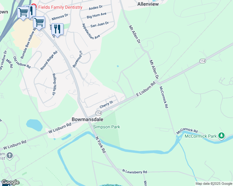 map of restaurants, bars, coffee shops, grocery stores, and more near 127 2nd Street in Mechanicsburg