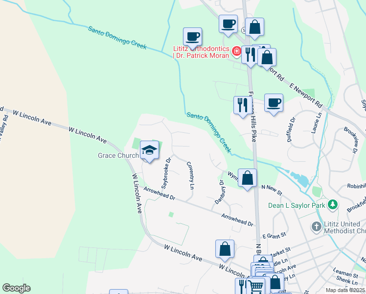 map of restaurants, bars, coffee shops, grocery stores, and more near 127 Pepperton Court in Lititz