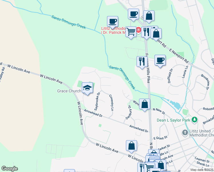 map of restaurants, bars, coffee shops, grocery stores, and more near 125 Pepperton Court in Lititz