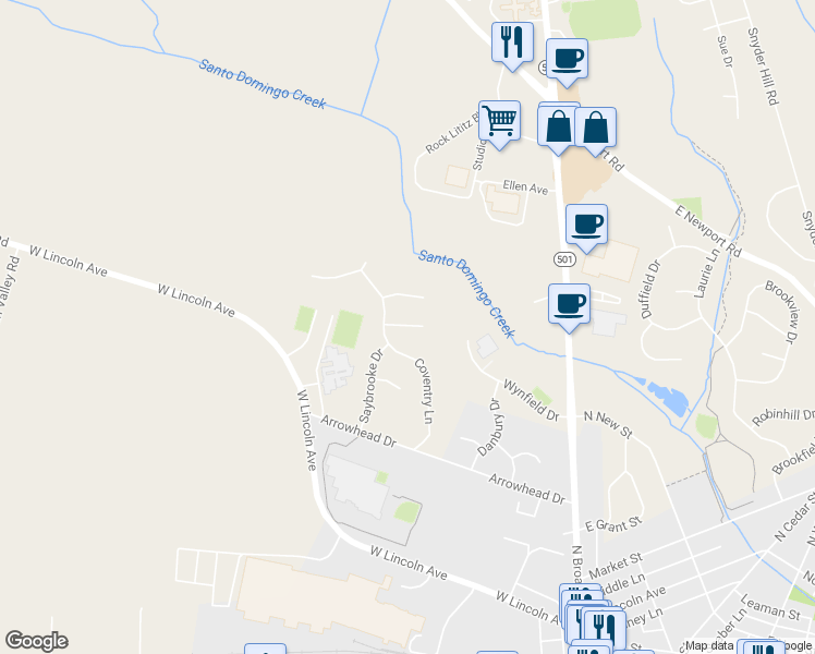 map of restaurants, bars, coffee shops, grocery stores, and more near 119 Pepperton Court in Lititz