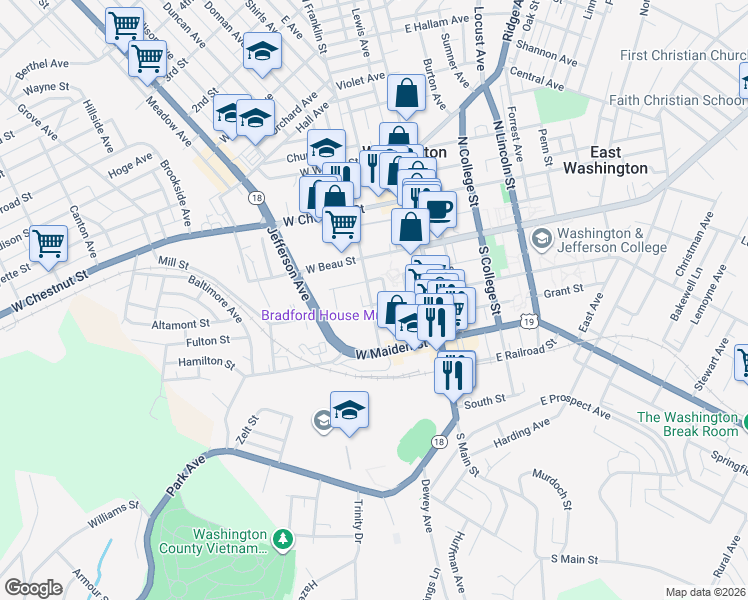 map of restaurants, bars, coffee shops, grocery stores, and more near 97 West Wheeling Street in Washington