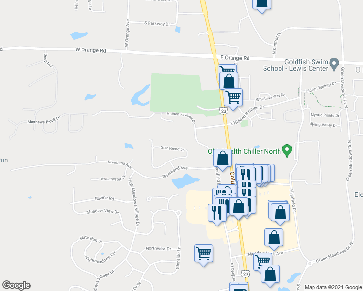 map of restaurants, bars, coffee shops, grocery stores, and more near 220 Stonebend Drive in Powell