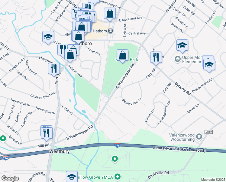 map of restaurants, bars, coffee shops, grocery stores, and more near 412 Heaton Road in Hatboro