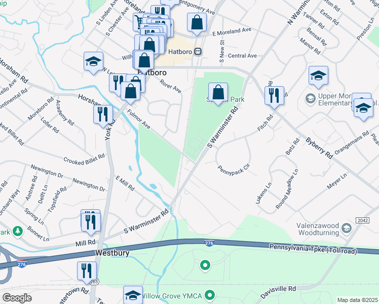 map of restaurants, bars, coffee shops, grocery stores, and more near 9 Stockton Lane in Hatboro