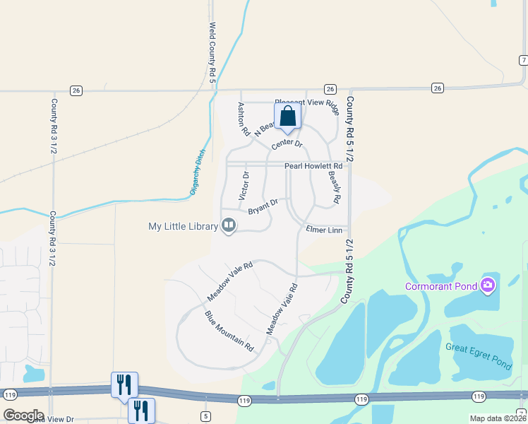 map of restaurants, bars, coffee shops, grocery stores, and more near 11710 Montgomery Circle in Longmont