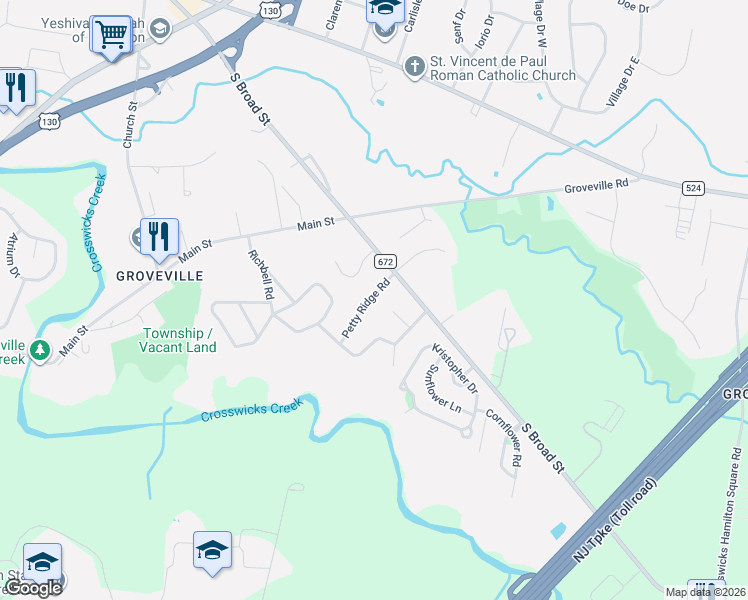 map of restaurants, bars, coffee shops, grocery stores, and more near 7 Margo Place in Hamilton Township